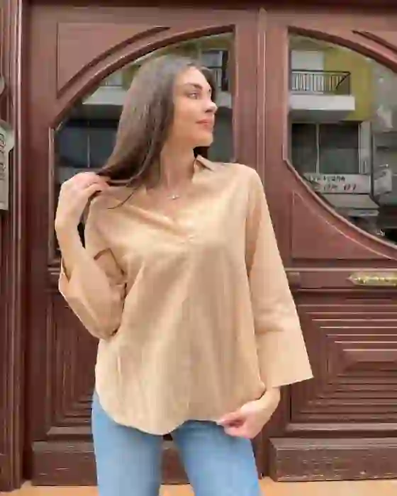 Πουκαμισο Με Καμπανες- Καφε Ανοιχτο