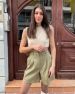 Leather Shorts- Oil Green - Image 3