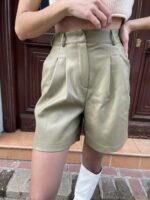 Leather Shorts- Oil Green - Image 4