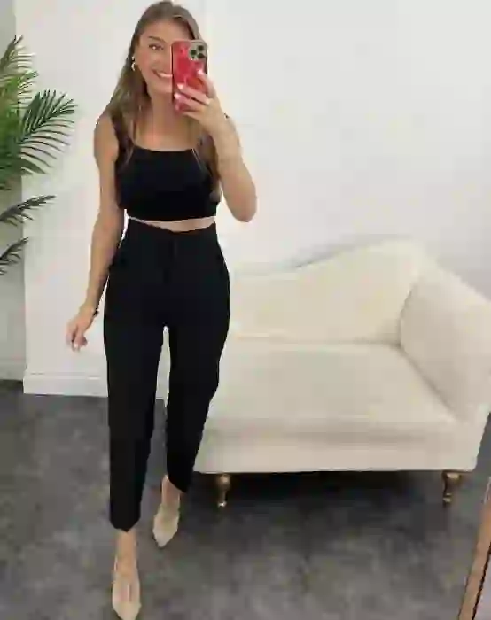 Υφασματινο Παντελονι- Μαυρο