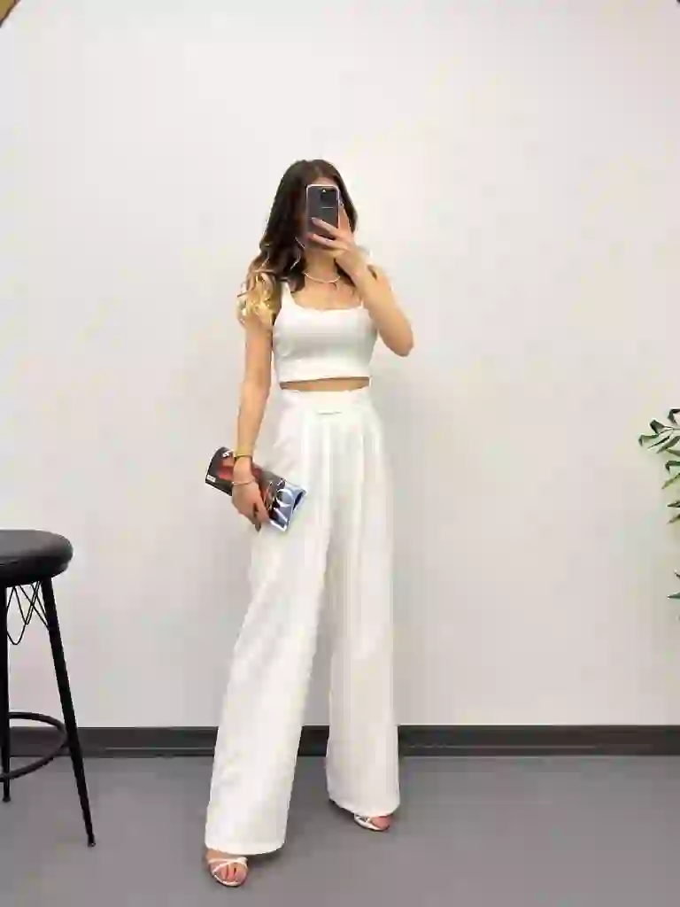 Υφασματινο Παντελονι Με Πιετες Και Σκρατς Στην Μεση- Λευκο