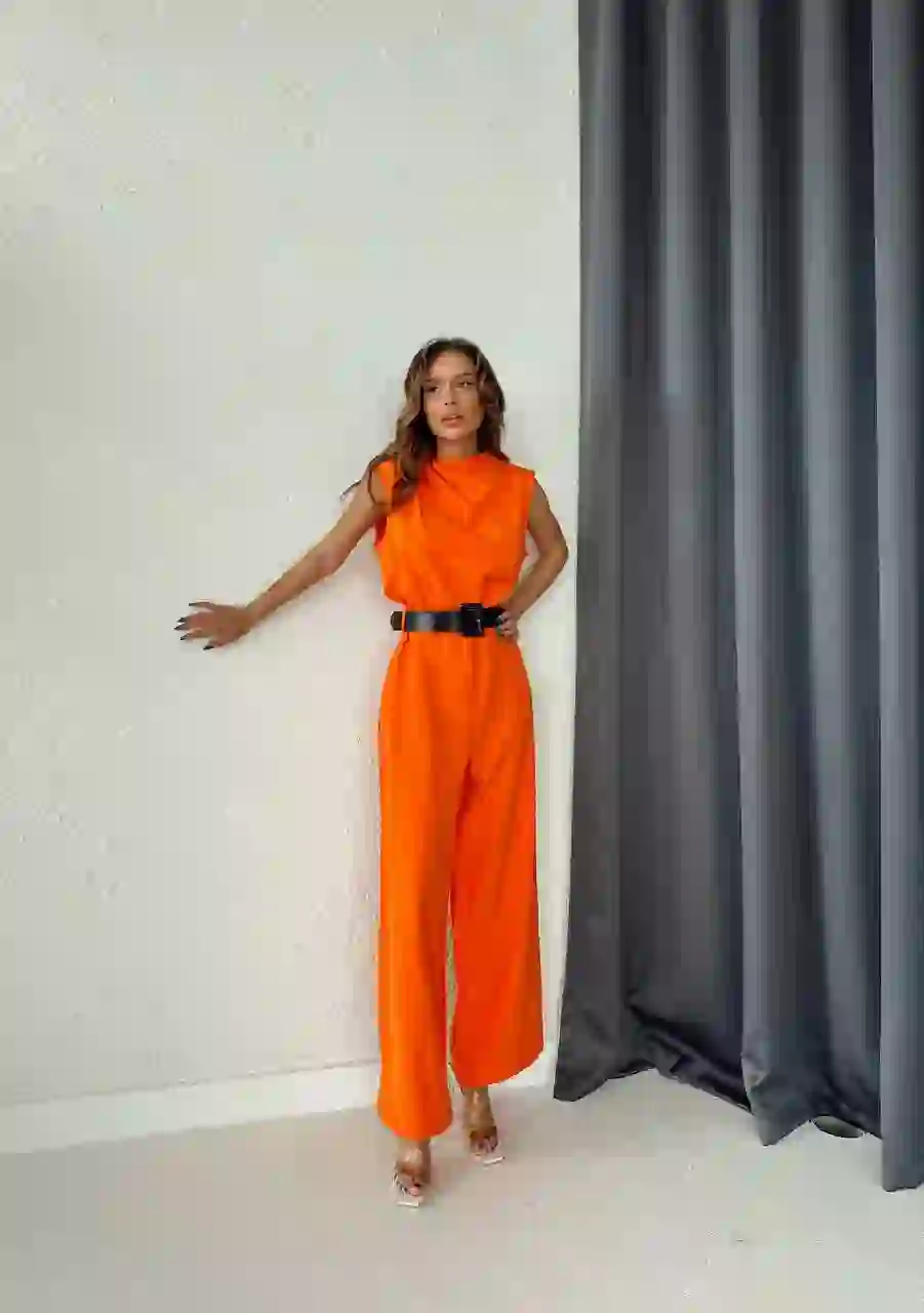 Ολόσωμη Φόρμα Με Δερμάτινη Ζώνη/Οrange