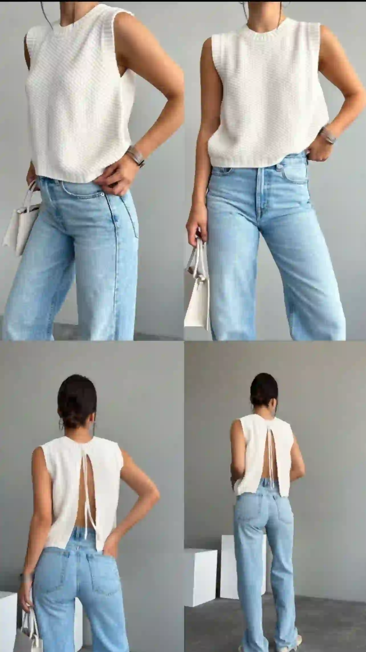 ◼️Πλέκτη αμάνικη μπλούζα με εξώπλατο / Λευκό