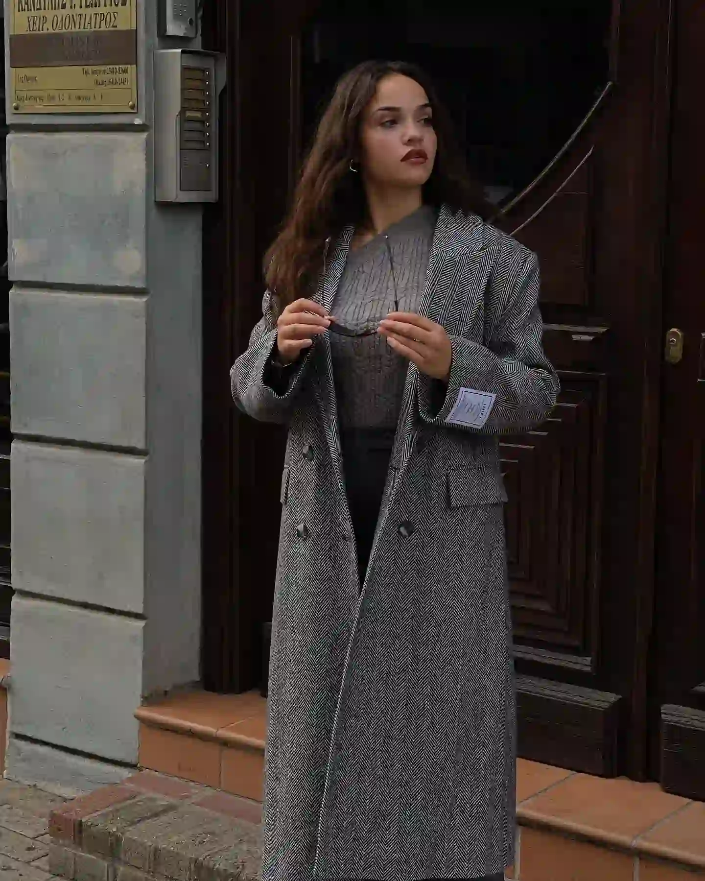 ◼️Oversize Ολόμαλλο Παλτό Ψαροκόκαλο / Γκρι