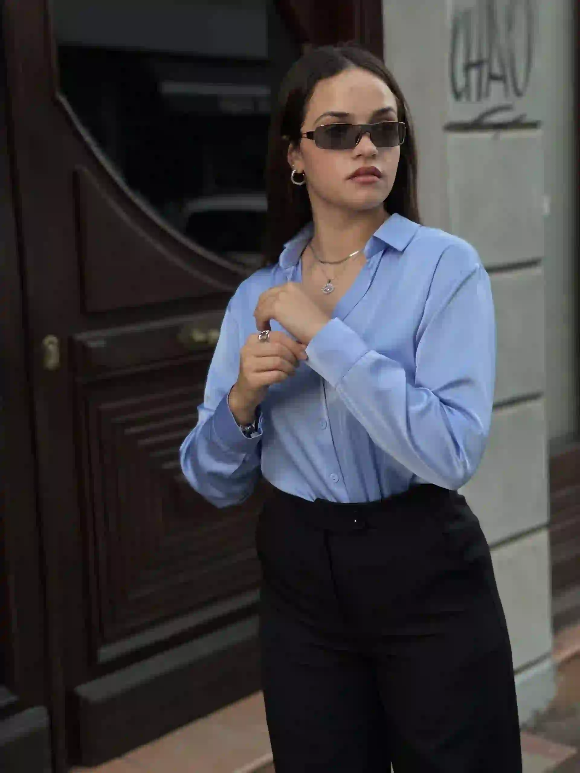 Σατέν Γαλάζιο Πουκάμισο