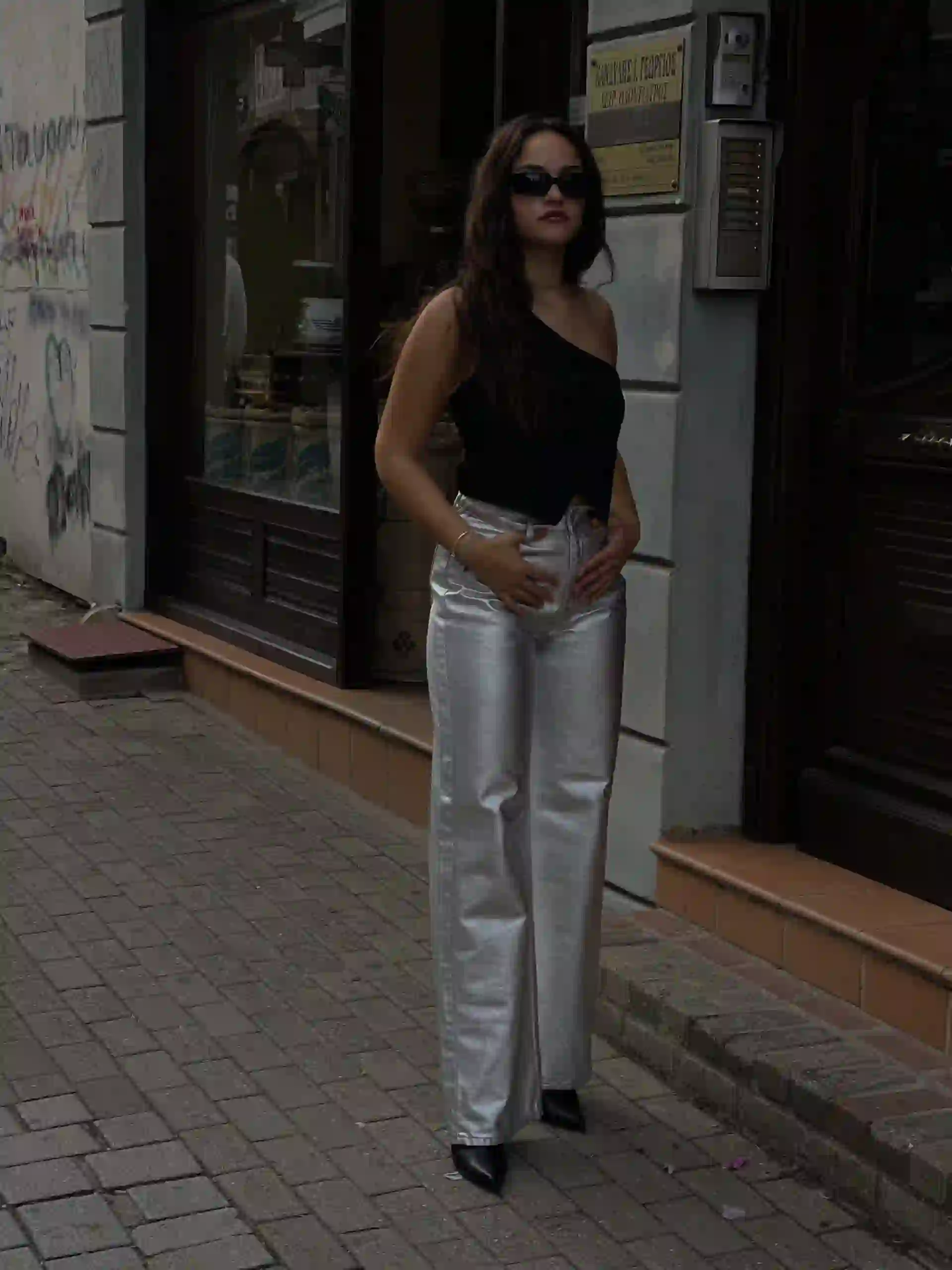 ◼️Silver Palazzo Παντελόνι 🪩