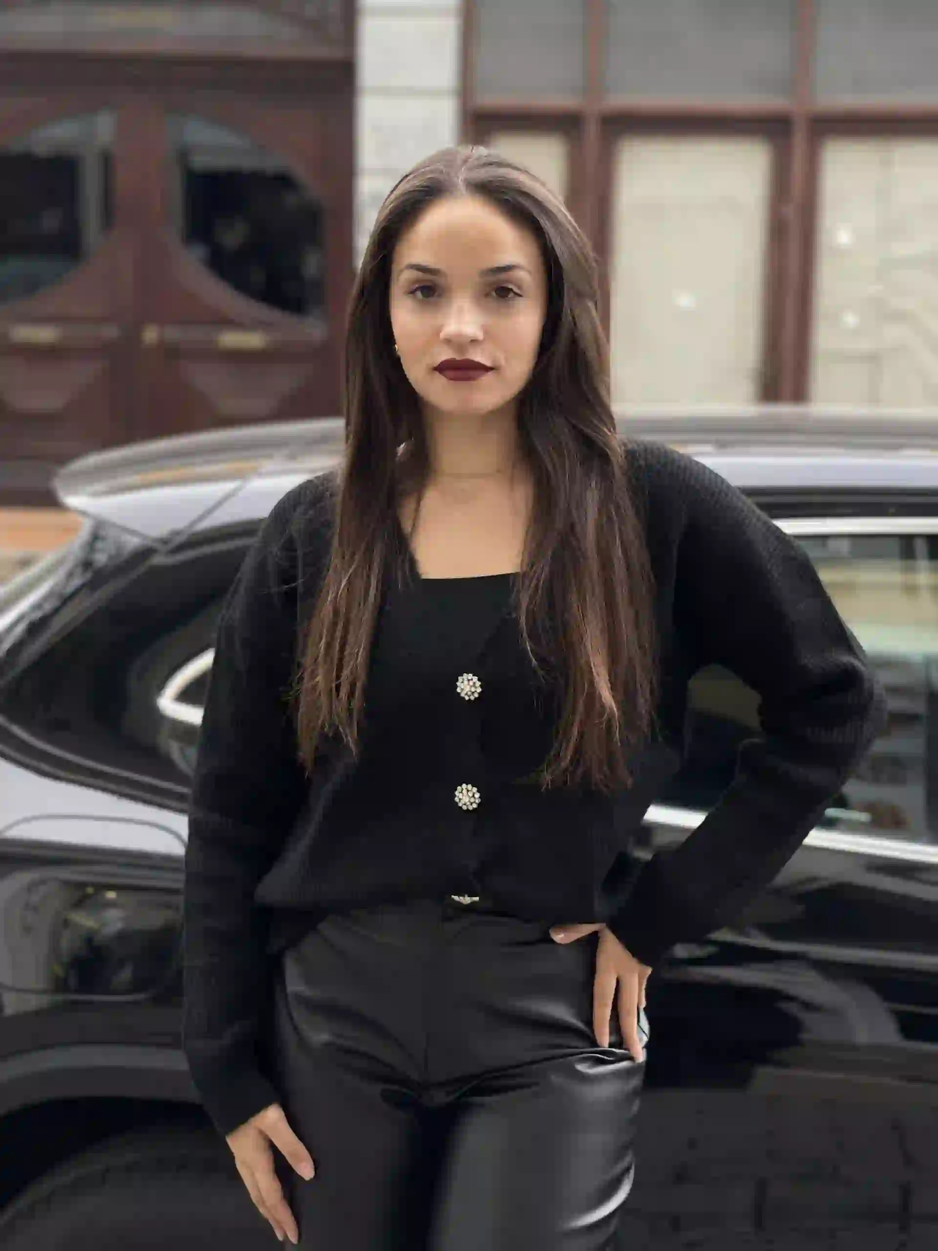 ◼️Πλεκτη Ζακετα Με Στρας Κουμπια / Μαύρο