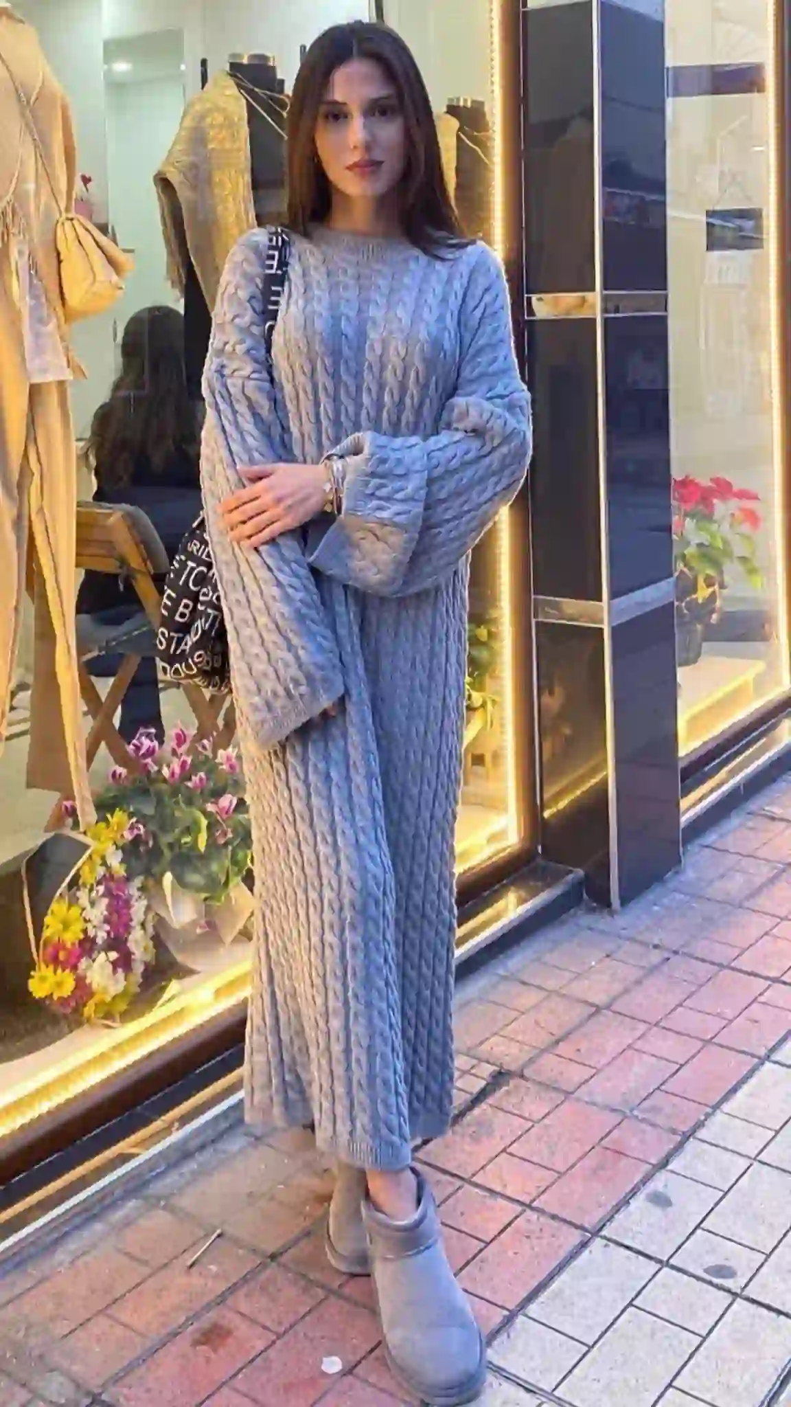 Casual Πλεκτό Φόρεμα Maxi / Γκρι