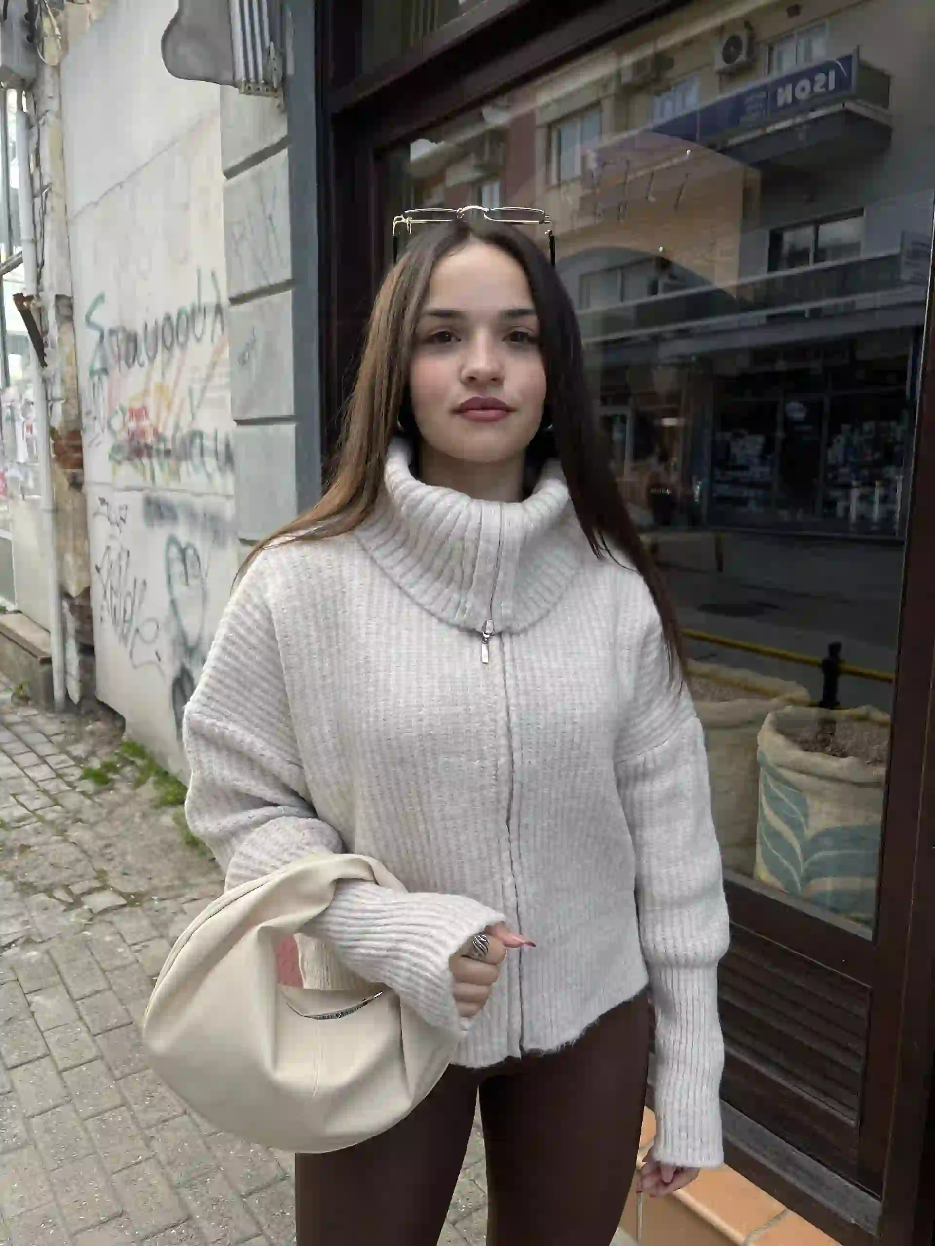 IMG_0555 Πλεκτη Ζακετα Με Φερμουάρ/ Μπεζ - Image 5