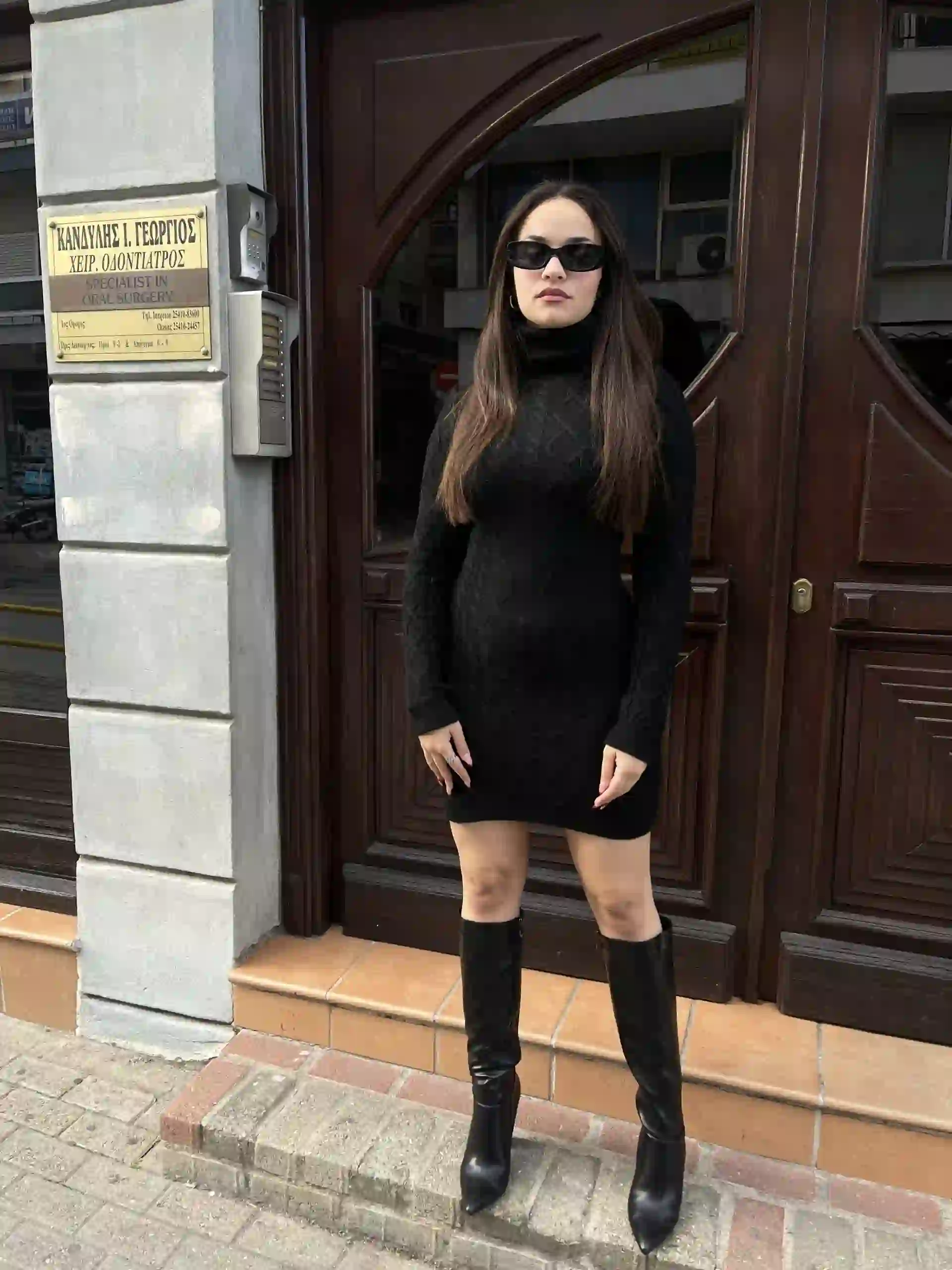 Πλεκτό Μίνι Φόρεμα Ζιβαγκο / Μαύρο