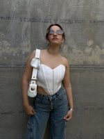 Στραπλες Corset Τοπ Με Στρας / Λευκό