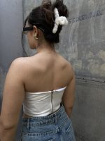 Στραπλες Corset Τοπ Με Στρας / Λευκό - Image 4