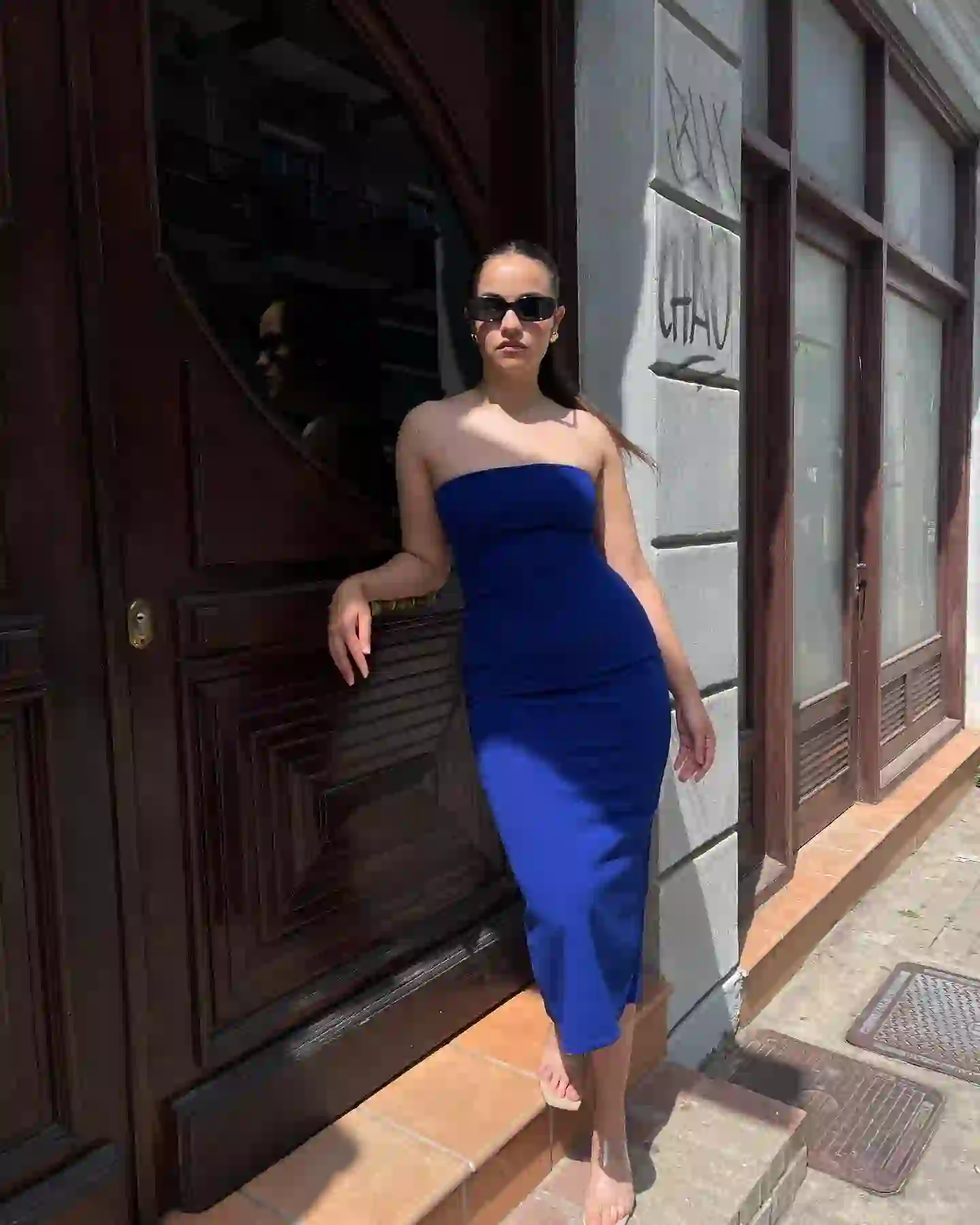 Στραπλες Μιντι Φόρεμα / Μπλε