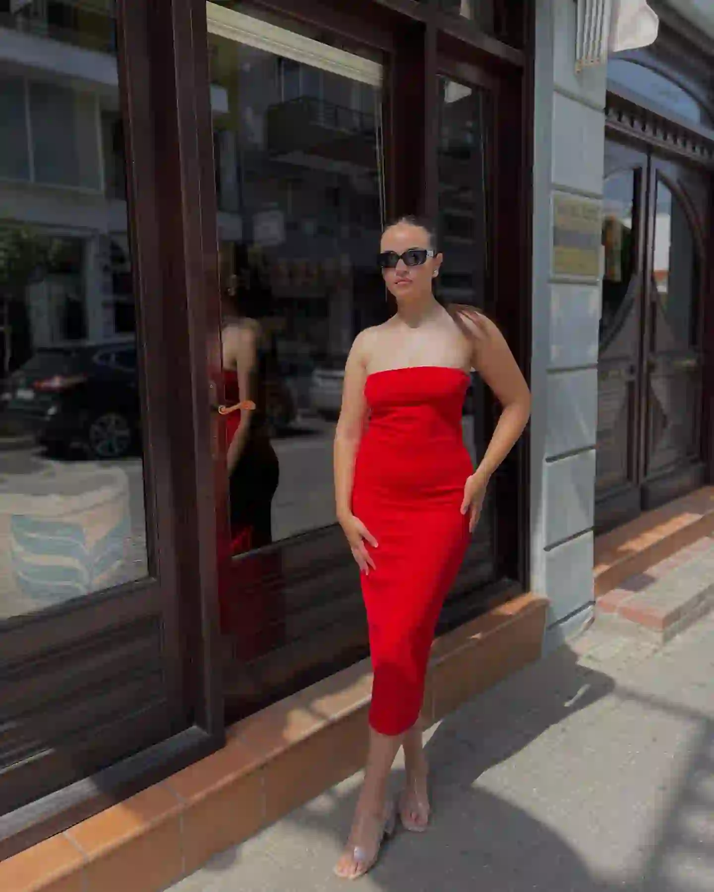 Στραπλες Μιντι Φόρεμα / Κόκκινο