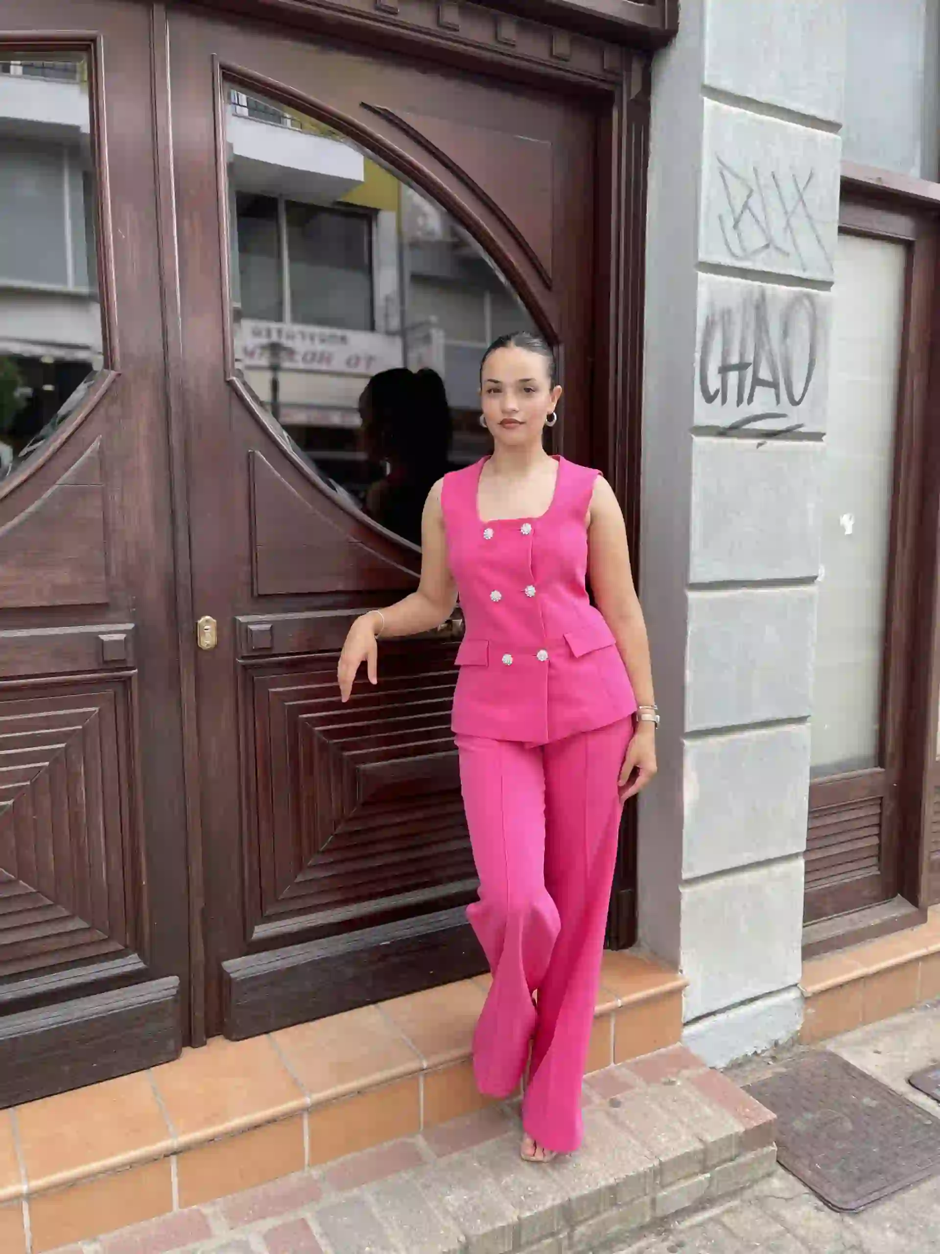 Σετ Γιλέκο Με Στρας Κουμπια / Φουξ