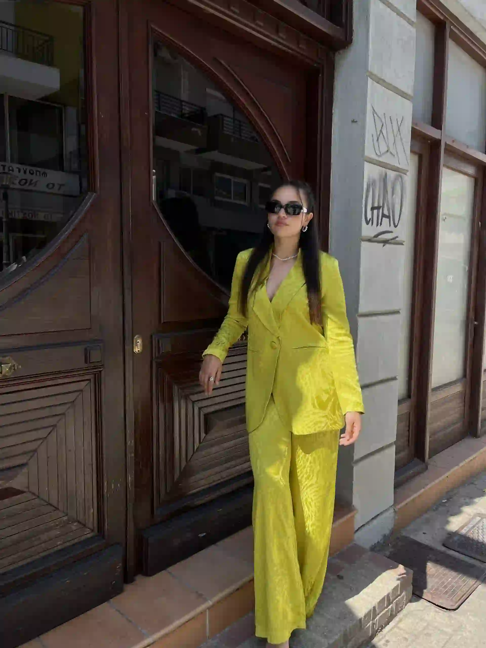 Premium Λεοπάρ Print Σατέν Κουστουμι / Lime