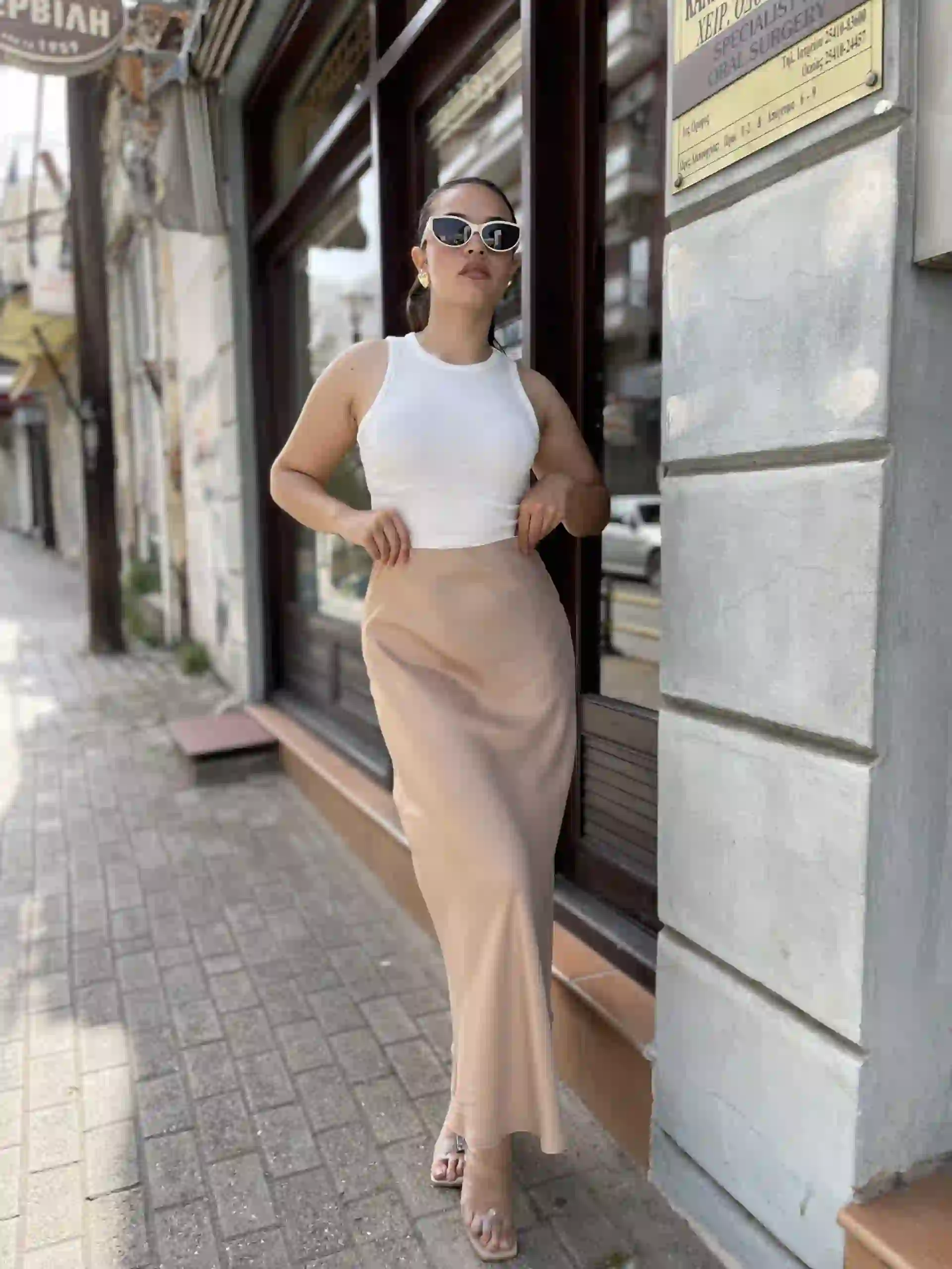 Μaxi Σατεν Φουστα / Μπεζ