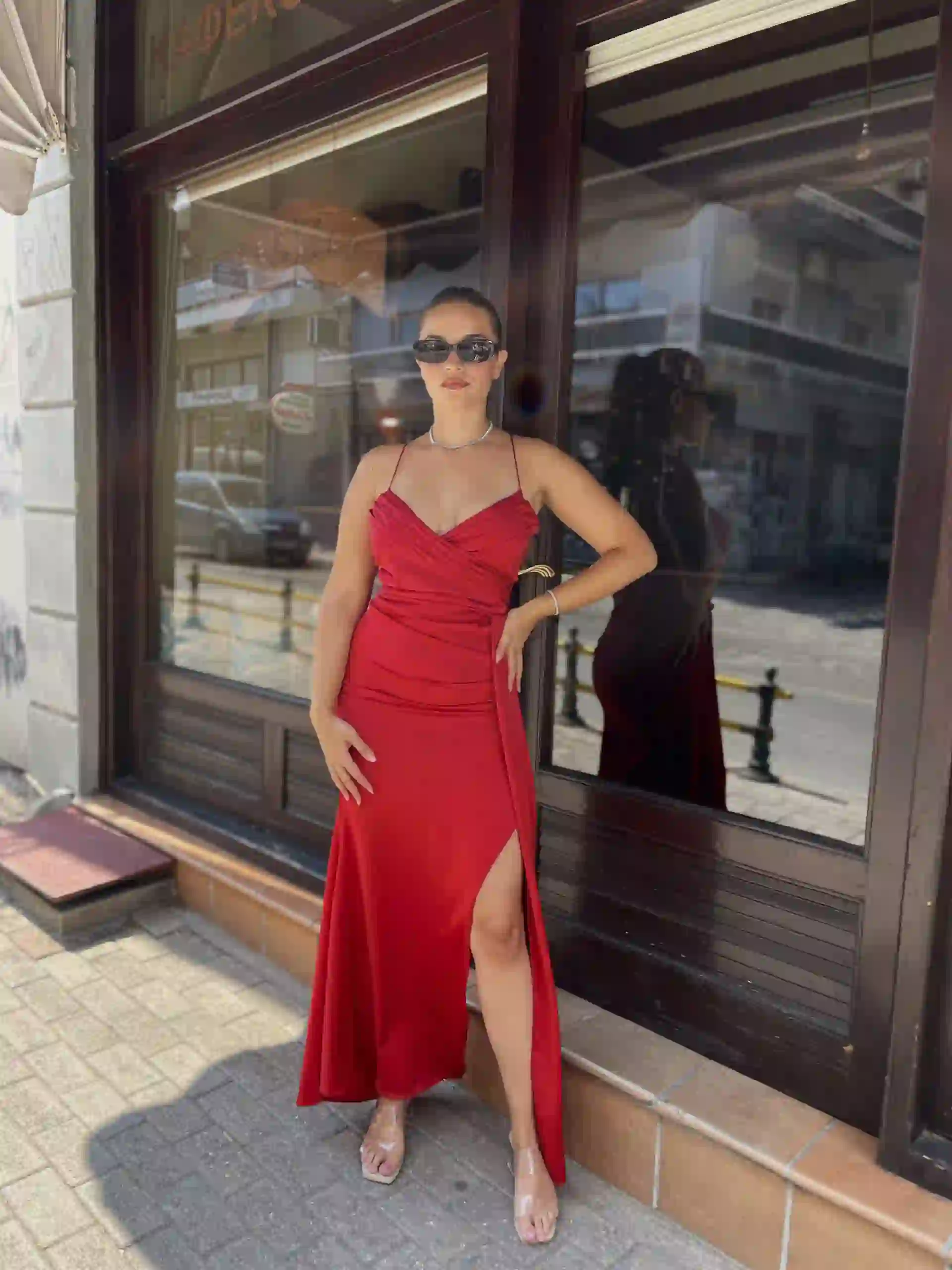 Maxi Σατέν Φόρεμα Ντραπε / Κοκκινο 💥