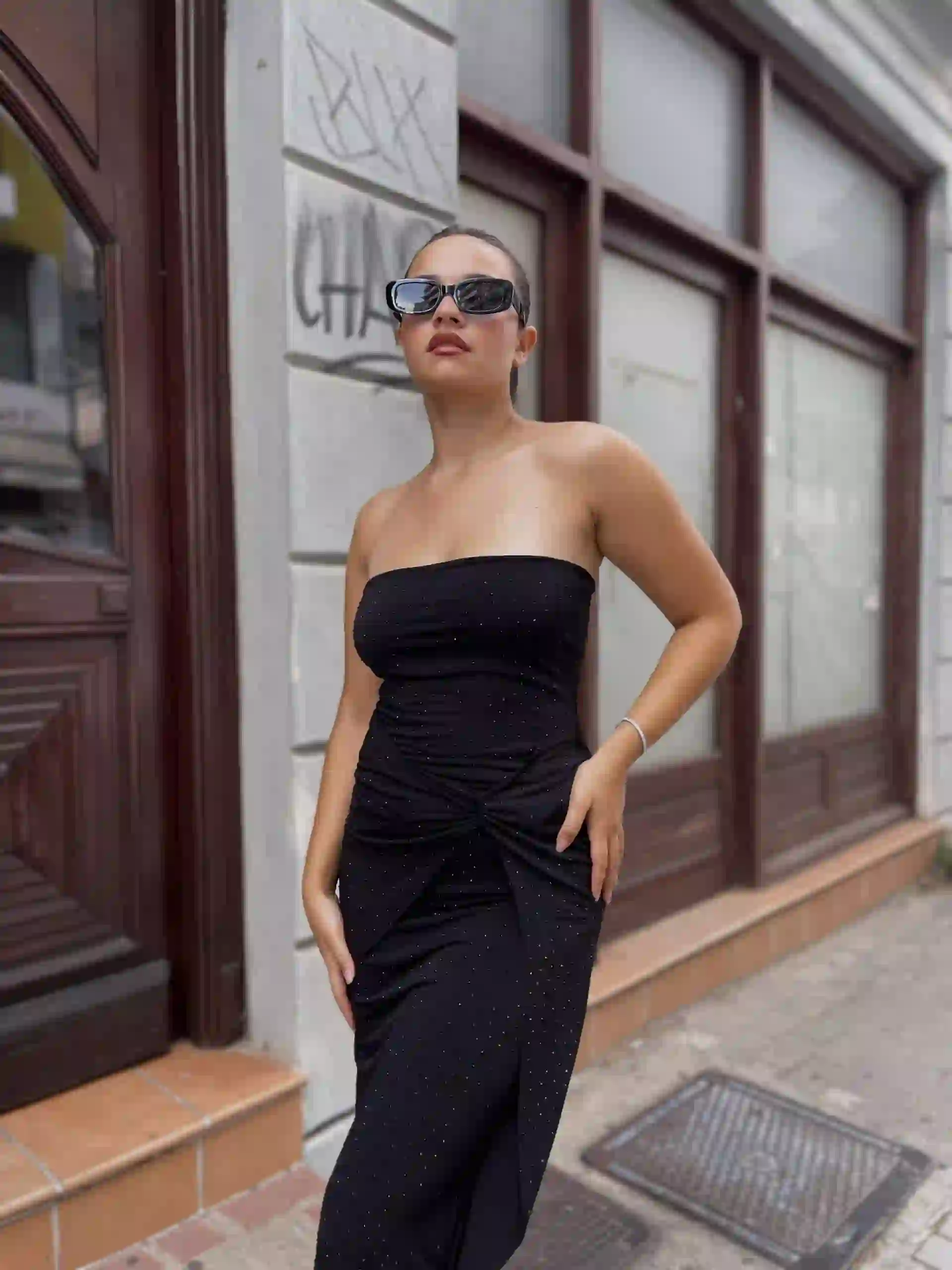 Black Stone Details Strapless Φόρεμα / Μαύρο 🖤